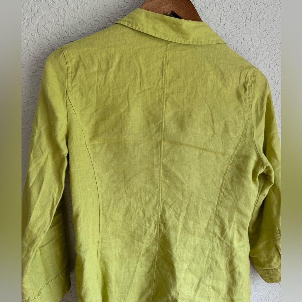 Chartreuse Pure Irish Linen Button Blouse Size 10 - image 2